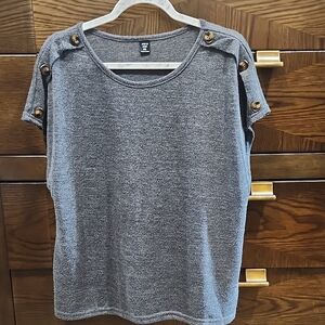 Gray Button-Shoulder Women's Top